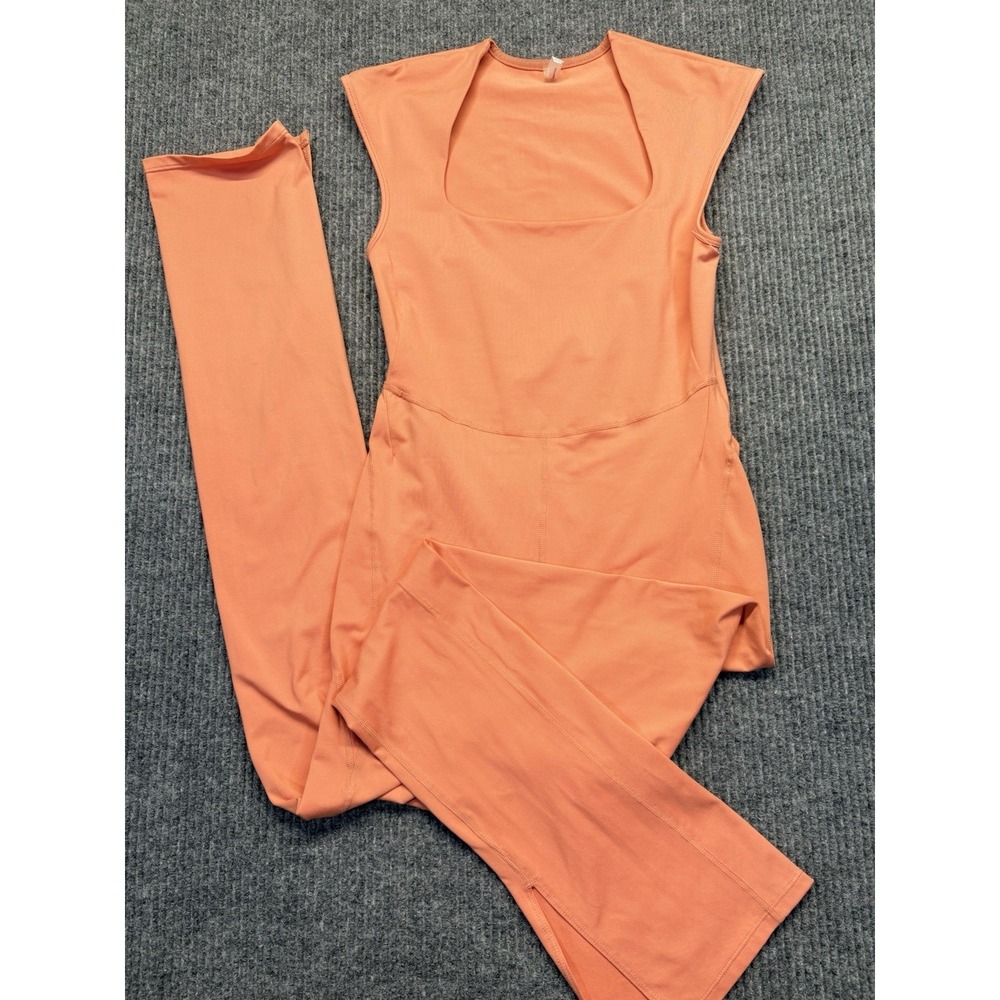 Free People Movement Women's Small Coral Orange Cutout Back Flare Jumpsuit